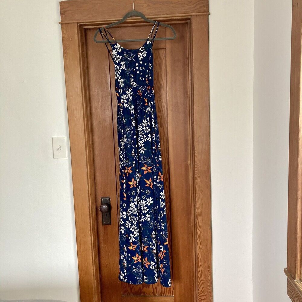 Whistles Bluebell 100% Silk Buena Strap Maxi Dress Blue Floral Print Size 6 - Picture 5 of 8